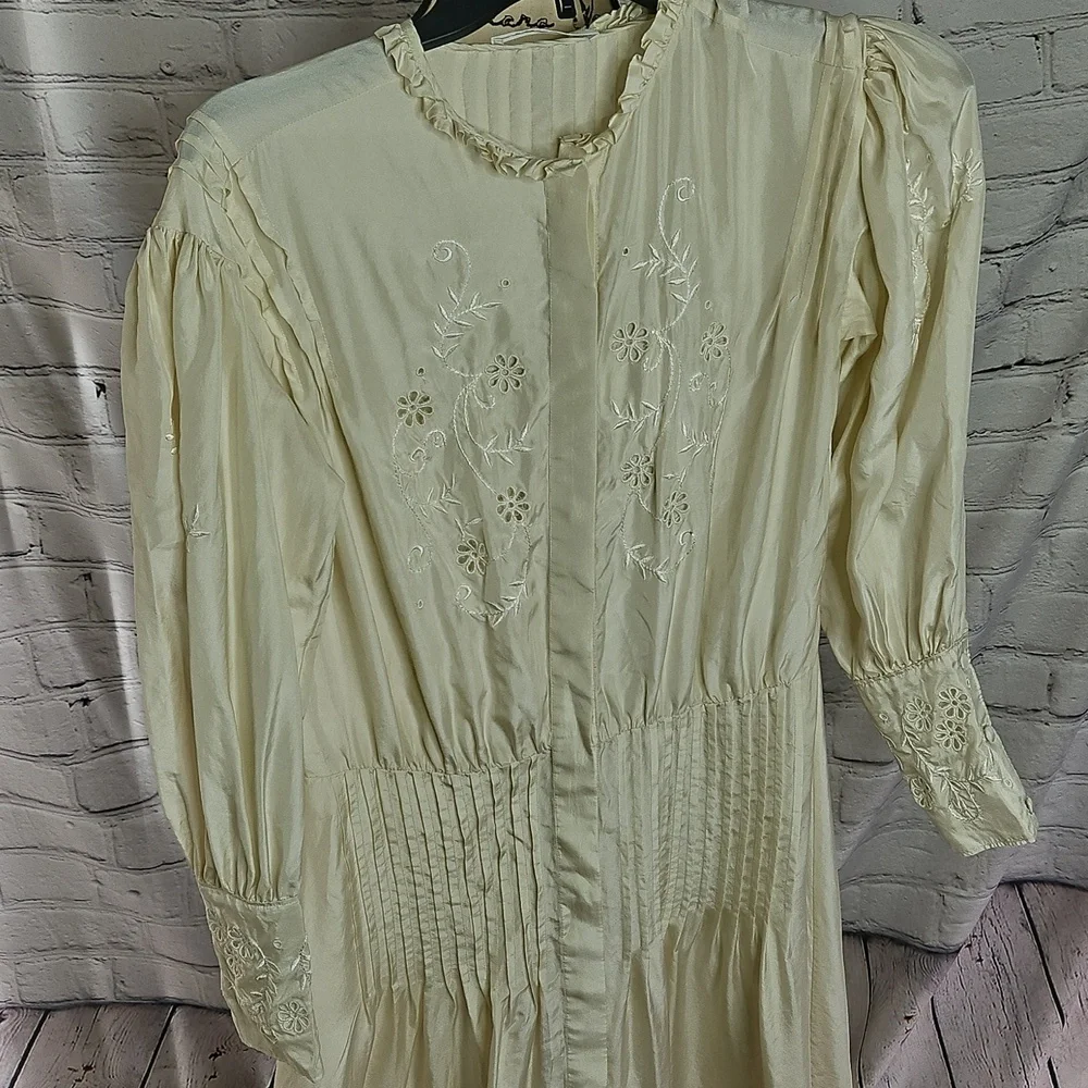 Victorian Style Cream Embroidered Designer Silk Women’s Doen Ethel Cain Style - Picture 1 of 11